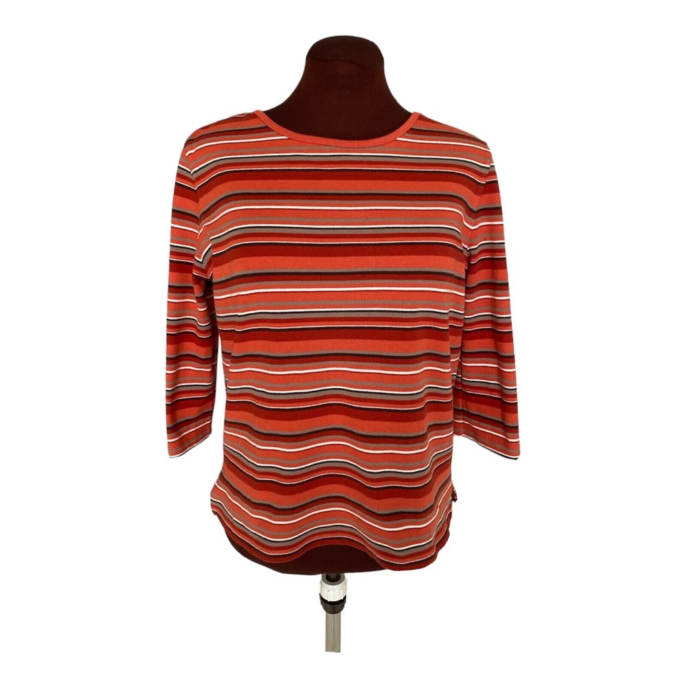 Hasting & Smith Petite Womens Autumn Striped Side Slit 3/4 Sleeve Top Size PL